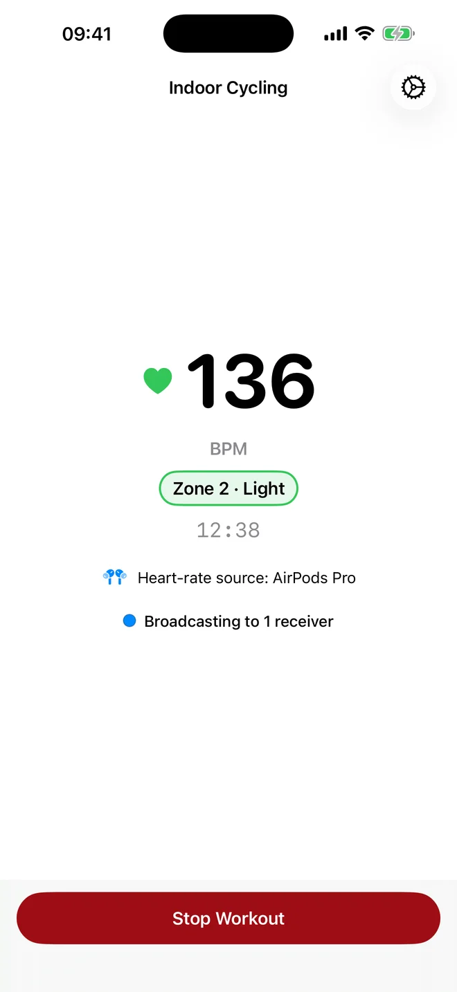 Pulse Link showing AirPods Pro heart rate and one connected device
